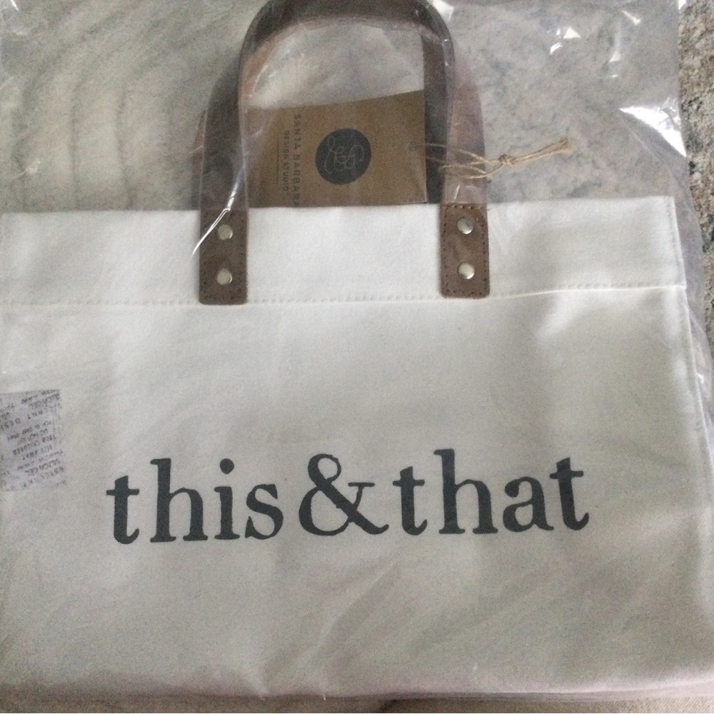 White Canvas Tote with Brown Leather Handles